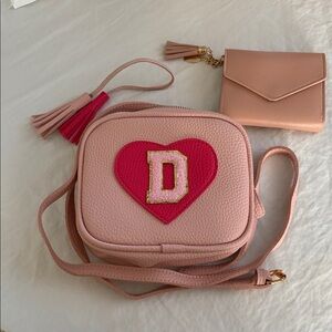 Girl’s pink small shoulder bag & wallet initial D New